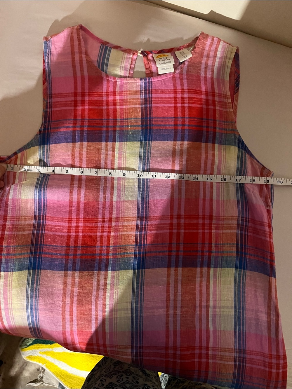 C&C California 100% Linen Pink, Red & Green Plaid Shift Tank Dress Large - Picture 6 of 9